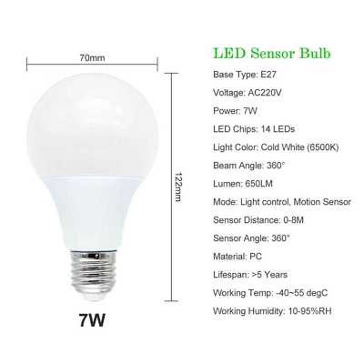 Smart Sensor Bulb E27 Tag-Nacht Lichtsensor LED-Bolle mit PIR-Radarbewegungserkennung