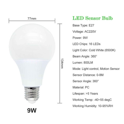 Smart Sensor Bulb E27 Tag-Nacht Lichtsensor LED-Bolle mit PIR-Radarbewegungserkennung