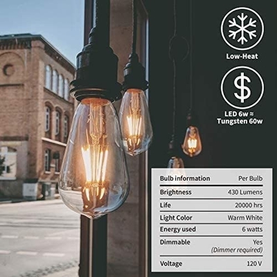 Lange Lebensdauer 6W Dimmable LED Filament Glühbirne in Bernstein warmes gelbes Licht für E26 Basis